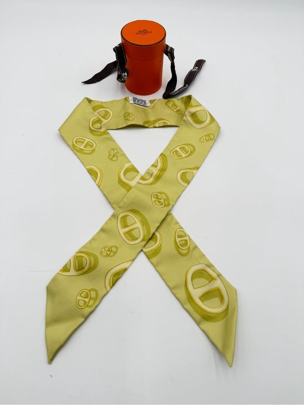 Hermès Chartreuse H Logo Silk Twilly Scarf w Box